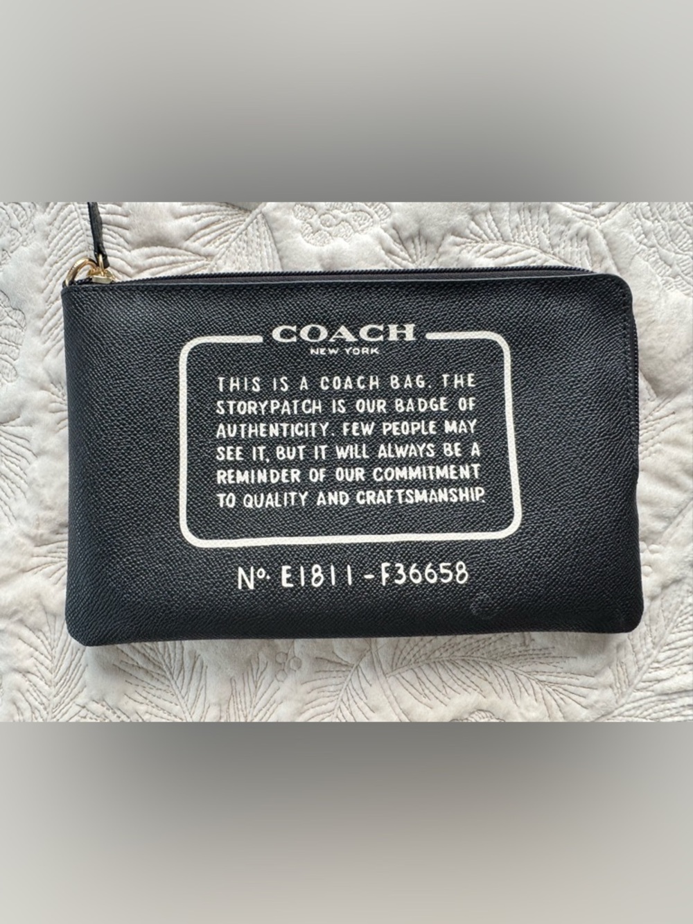 Coach Black Leather Storypatch Pouch with White Print